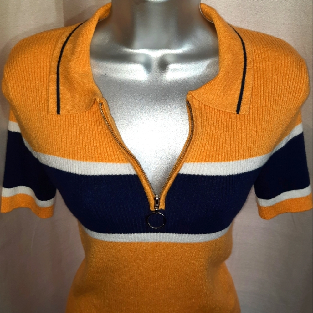 NEW!!! PacSun / Kendall & Kylie / Yellow w/Blue and White Stripes Top - Picture 1 of 7